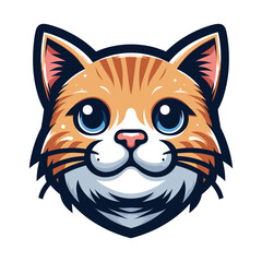 Cute adorable cat head face cartoon character vector illustration, funny kitty flat design template isolated on white background