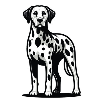 Cute adorable dalmatian dog cartoon character vector illustration, funny pet animal dalmatian puppy flat design mascot logo template isolated on white background