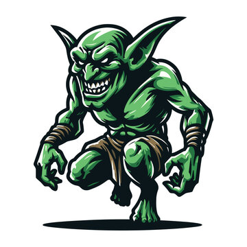 Goblin orc vector character illustration, mythical fantasy horror monster design template isolated on white background