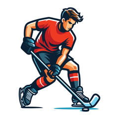 Obraz premium Ice hockey player sportsman vector illustration, winter sport activity, hockey male player design template isolated on white background