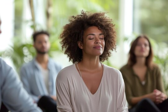 Corporate wellness coaches hosting a mindfulness and stress management workshop