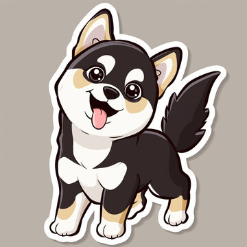 Japanese style cartoon dog sticker illustration Generative AI