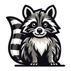 Obraz premium Cute adorable raccoon cartoon character vector illustration, funny racoon flat design template isolated on white background