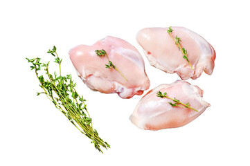 Raw boneless chicken thighs fillet.  Isolated, Transparent background.