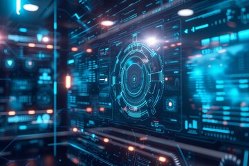 Naklejka premium Futuristic technology interface in a high-tech corporate environment
