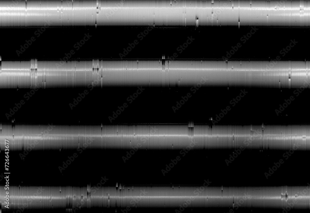 Poster a grungy pattern of horizontal bands with glitch effect in black and white