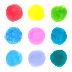 Set of watercolor watercolor circles isolated on white. Colorful round shapes drawn by a child with paints. - 726643635