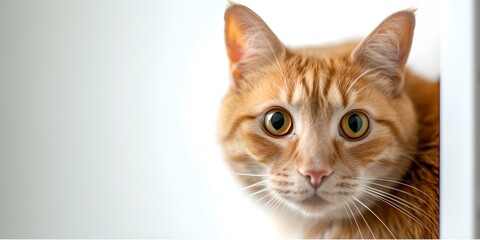 Close-up portrait of a ginger cat with captivating eyes peeking out. ideal for pet-related content. AI