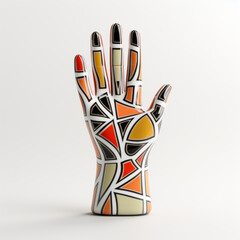 Abstract Ceramic Hand Sculpture with Geometric Patterns

