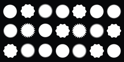 Set sunburst badges. Set of vector starburst, sunburst badges. Simple flat style vintage labels, stickers. Collection star label. Different starburst 6 5 3