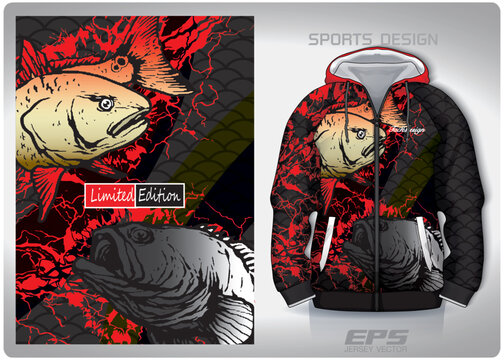 Vector sports shirt background image.red black fish scales pattern design, illustration, textile background for sports long sleeve hoodie,jersey hoodie.eps