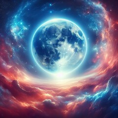 Obraz premium super blue moon in the galaxy background