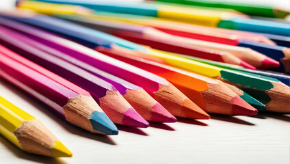 Fototapeta premium Photo of set of colored pencils on table