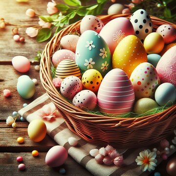 Sweet colorful Easter eggs background - national holiday celebration concepts