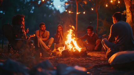 Energetic Youth Enjoying a Campfire Soiree