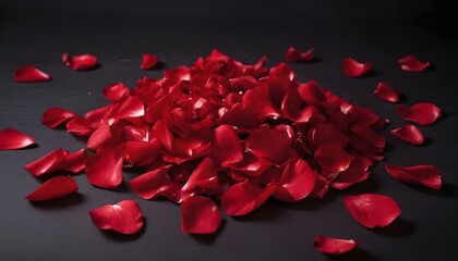 Bunch of red roses petals, dark background 
