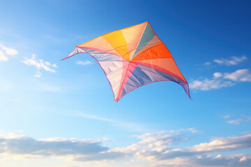 A colorful kite soaring in a clear sky, embodying the playful and carefree nature of childhood and the freedom to dream. Generative Ai.