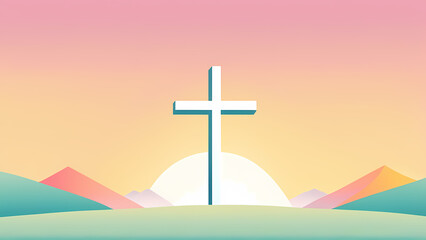 Easter Sunday with cross symbol sunrise background. Christian day illustration template for poster, presentation, banner, social media.