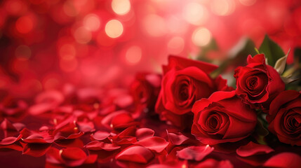 Red roses background, Many red flowers on a blurred background.