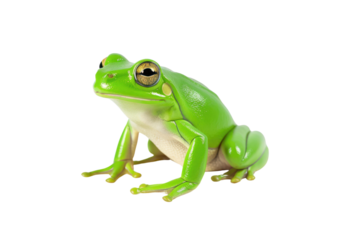 Tree frog, green frog. Laughing frog isolated on white transparent background.
