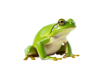 Tree frog, green frog. Laughing frog isolated on white transparent background.