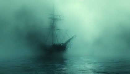 Fototapeta premium Fantasy ghost ship in fog