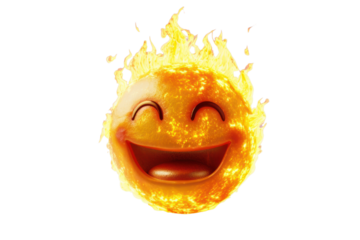Fire emoji isolated on white transparent background.