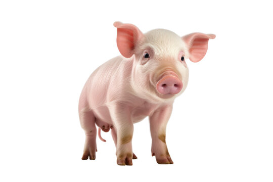 Funny, cute, little pink pig isolated on white transparent background.