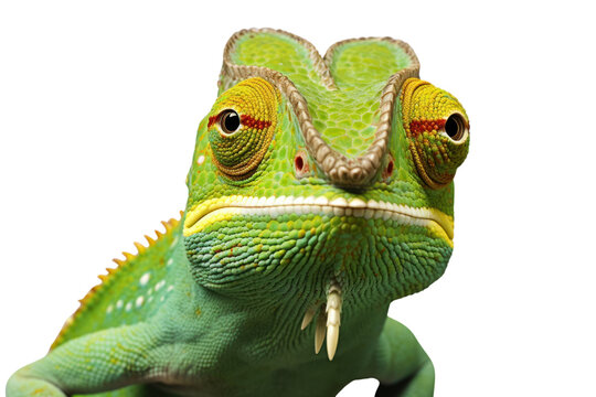 Chameleon, very beautiful isolated on white transparent background.
