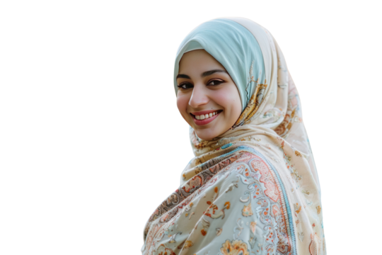 Happy pregnant Muslim woman standing smiling looking at camera - Powered by Adobe