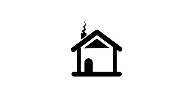 Animated black and white icon of a house 