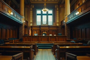 Panoramic Perspective of a Majestic Legal Hall - obrazy, fototapety, plakaty