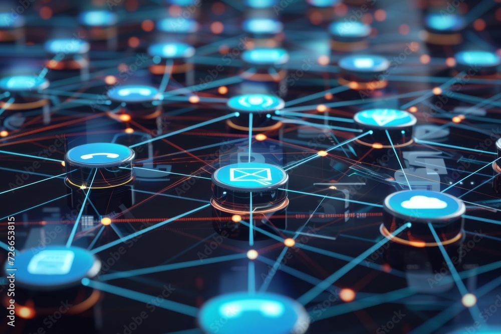 Poster network of connected data icon generative ai