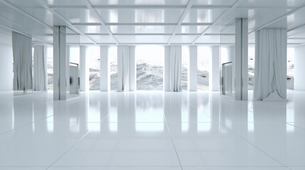 representation of an empty white room with reflective.Generative AI