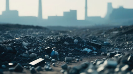 Obraz premium Smoking chimneys, atmospheric emissions, environmental pollution, global warming. World Earth Day, April 22, blurred background, copy space.