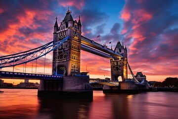 Tower Bridge glowing in the evening light, creating a stunning and breathtaking scene, Tower Bridge in London at sunset, London, UK, March, AI Generated