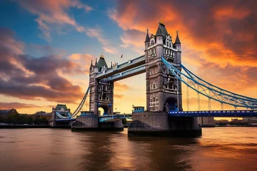 Photo sur Plexiglas Tower Bridge A picture of the renowned Tower Bridge in London, a symbol of the city, spanning the River Thames, Tower Bridge in London at sunset, London, UK, March, AI Generated