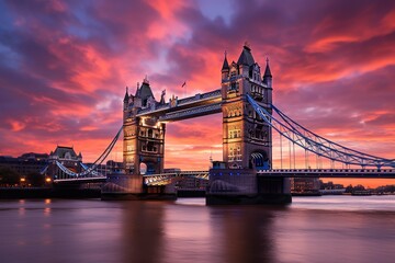 A stunning image capturing the iconic Tower Bridge in London, a must-visit landmark spanning the River Thames, Tower Bridge in London at sunset, London, UK, March, AI Generated