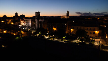 Fototapeta na wymiar Night view of Tordesillas, Valladolid-Spain, as seen from a drone at dusk.