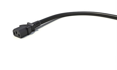 black cable with c19 pc socket on white background .