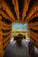 Photo sur Plexiglas Mu Cang Chai Golden Corn Drying for the Winter