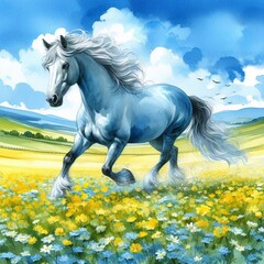 blue horse in the field
