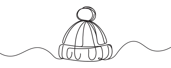 winter hat, one line drawing. Vector illustration.