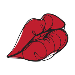 One continuous line drawing of lips. Makeup and lipstick concept symbol in simple linear style.One line vector illustration of lips