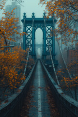 A vertical format photo of a bridge, capturing its length and surroundings. Concept of bridge photography in vertical perspective for mobile viewing. Generative Ai.