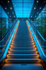 A vertical photo of a staircase or escalator, emphasizing depth and perspective. Concept of capturing depth and architectural elements in vertical format. Generative Ai.