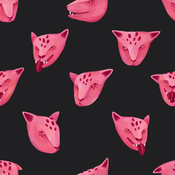 Seamless Pattern With Leopards, Leopard Portraits Pattern