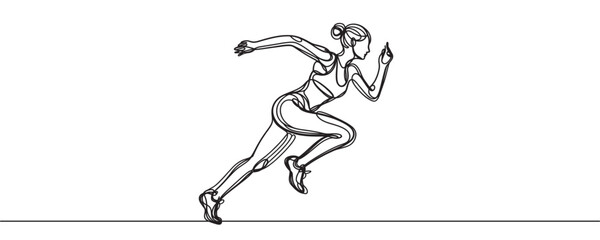 one line drawing of a fast running athlete. vector illustration