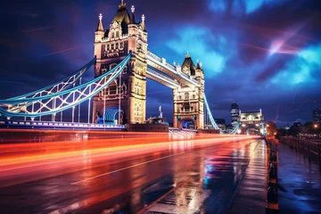 Store enrouleur tamisant Tower Bridge This mesmerizing long exposure image captures the beauty of Tower Bridge at night, UK, London, Tower Bridge at night, AI Generated
