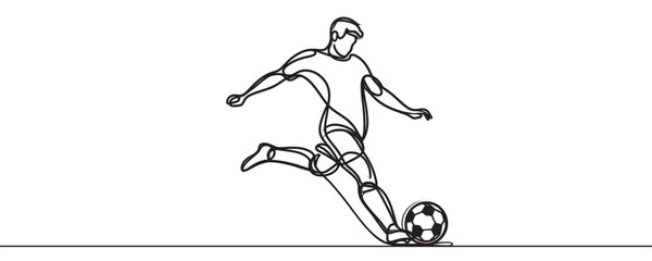 One continuous line drawing of a football player. Sports concept of a football match. One line drawing vector illustration